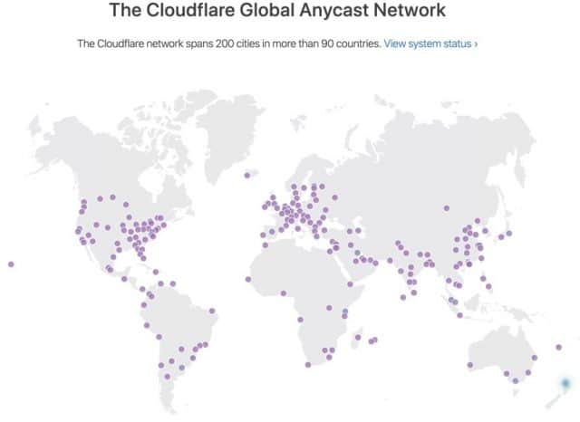 Mapa serwerów CDN Cloudflare