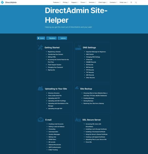 Strona pomocy DirectAdmin