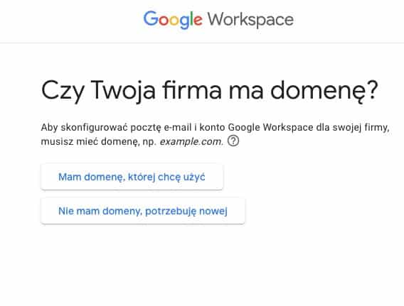 Pytanie o domenę w Google Workspace