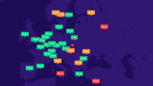Test szybkości serwerów DNS HostMark: Europa (mapa)