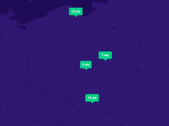 Szybkość serwerów DNS w JCHost - Polska (mapa)