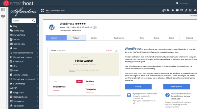 Instalator WordPressa w Smarthost