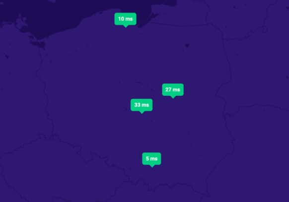 Wyniki testu DNS Benchmark w Smarthost - Polska (mapa)