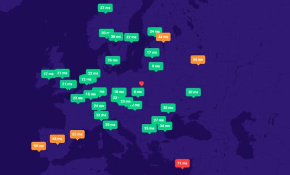 Szybkość DNS w Zenbox - mapa Europy